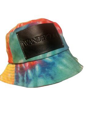 $200 JW Anderson Women's Blue Green Pink Tie-Dye Logo Bucket Hat Size 56 cm